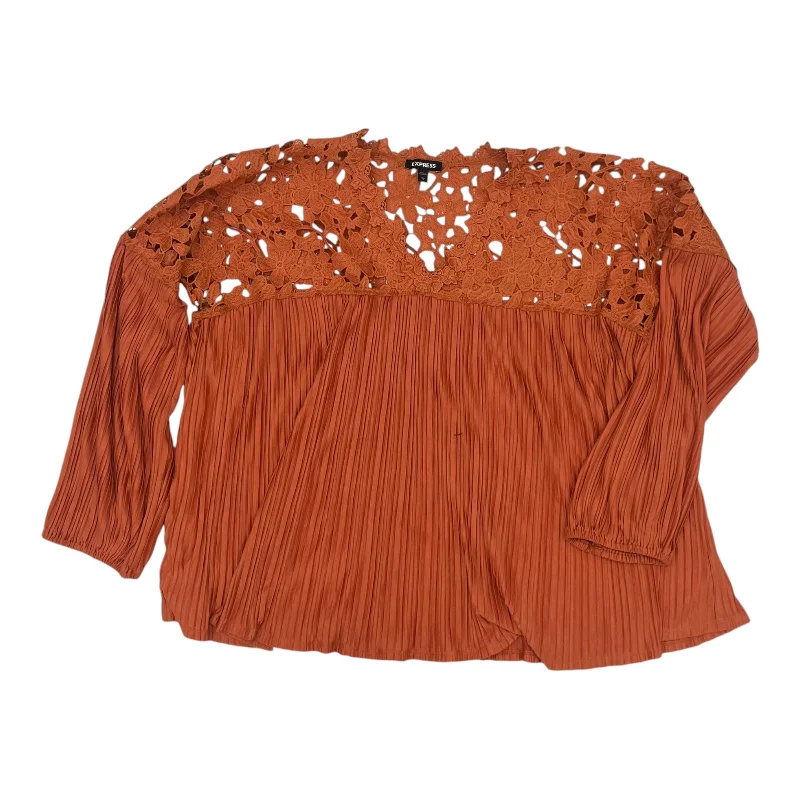 Blouse Ls By Express In Orange, Size:L