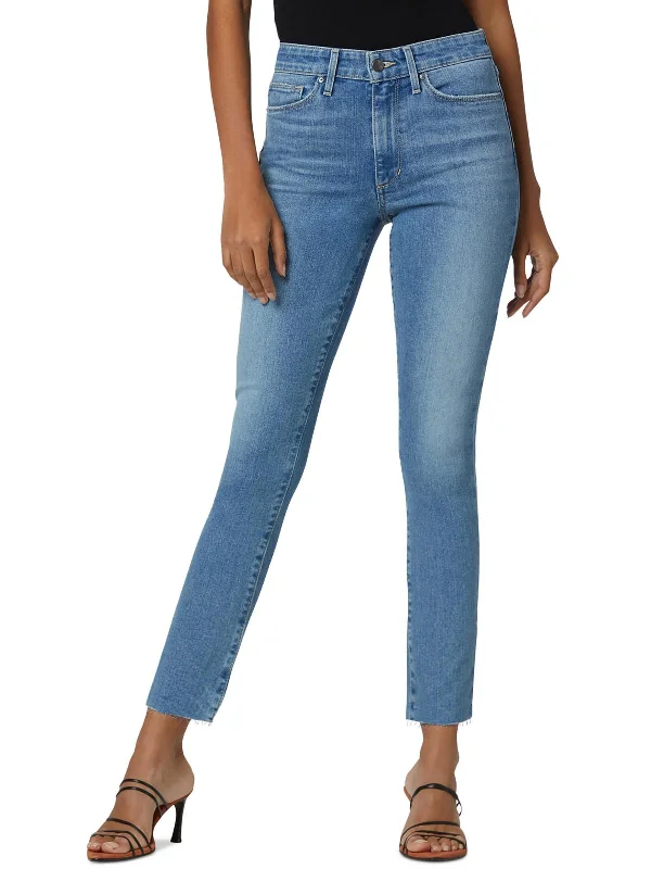 Womens Denim Mid Rise Straight Leg Jeans