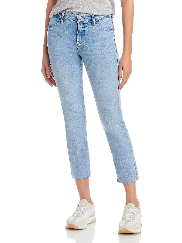 Womens Light Wash Mid-Rise Straight Leg Jeans