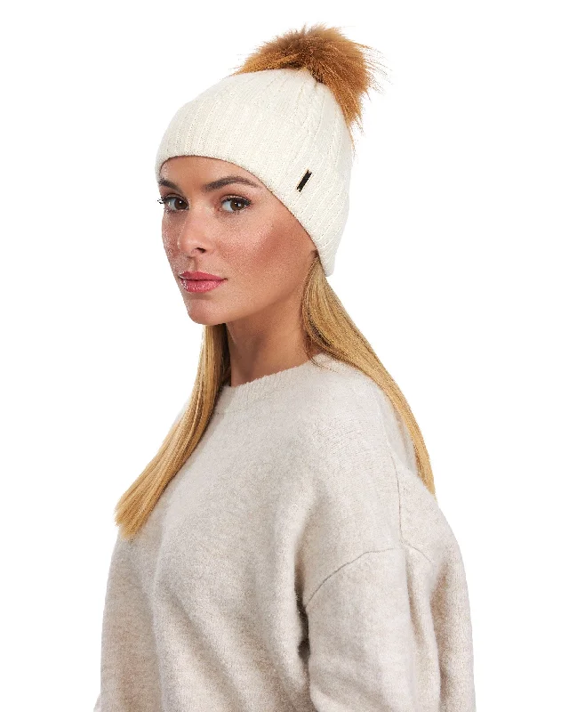 Knit Hat with Fox Pompom