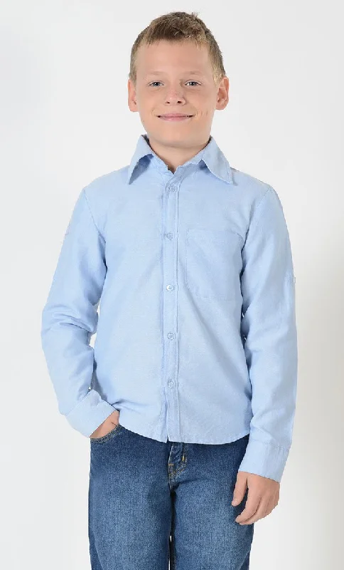 Boys Chambray Button Down Light Blue Shirt