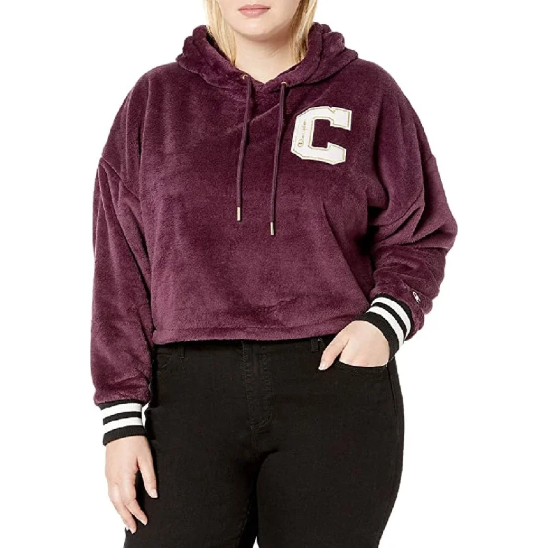 Champion Women's Super Fleece Faux Cropped Cut Off Po Hood Purple Size X-Large