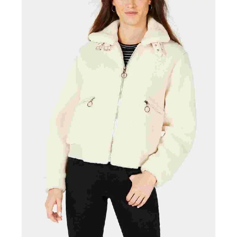 Collection B Junior's Faux Fur Teddy Bomber Jacket White