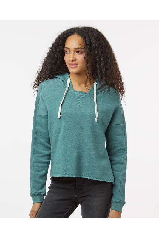 MV Sport Womens Angel Fleece Crop Hooded Sweatshirt Hoodie - Mallard Green