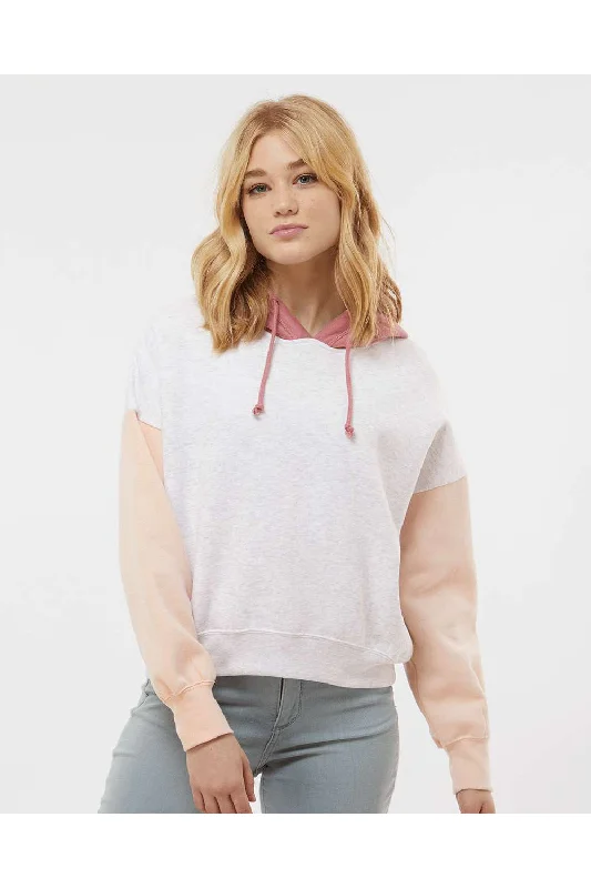 MV Sport Womens Sueded Fleece Colorblock Crop Hooded Sweatshirt Hoodie - Cameo Pink